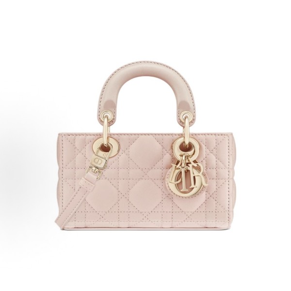 DIOR Lady D-Joy Metal finish Pendant detachable chain single-shoulder crossbody handbag Ultra-mini women\'s carmine pink